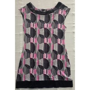 Express Geometric Print Tunic Top Pink Black White Keyhole Back Sleeveless